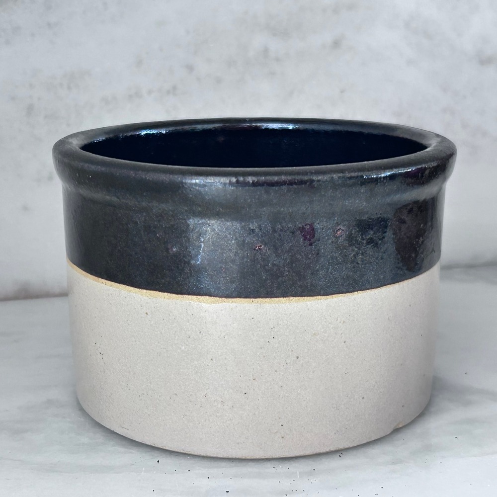 RRP Roseville USA 6.5" Stoneware Crock Two Tone Brown Tan Vintage Pottery Bowl - Picture 1 of 7